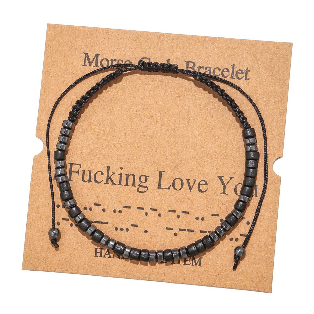 Morse Code Bracelet Black Iron Stone Beaded Hand-woven Card Couple Bracelet: Fucking Love You