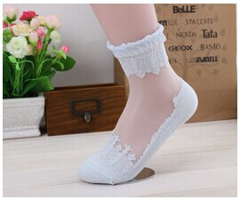 Calzini Donna Caviglia - Volantino Pizzo - Rete Cotone Trasparente - Morbidi e Traspiranti per Yoga & Fitness: Blu