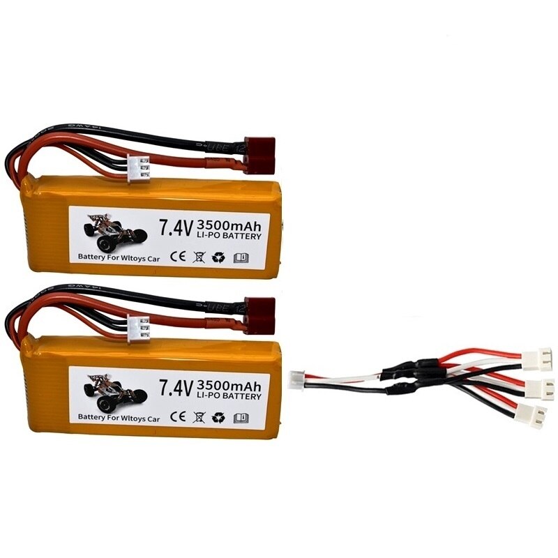 Ensembles de chargeur de batterie Lipo 7,4 V 3500 mAh pour Wltoys 144001 124016 124017 144002 Batterie de voiture 2s 7.4v pour voiture Wltoys 12428 12423 RC: Bleu