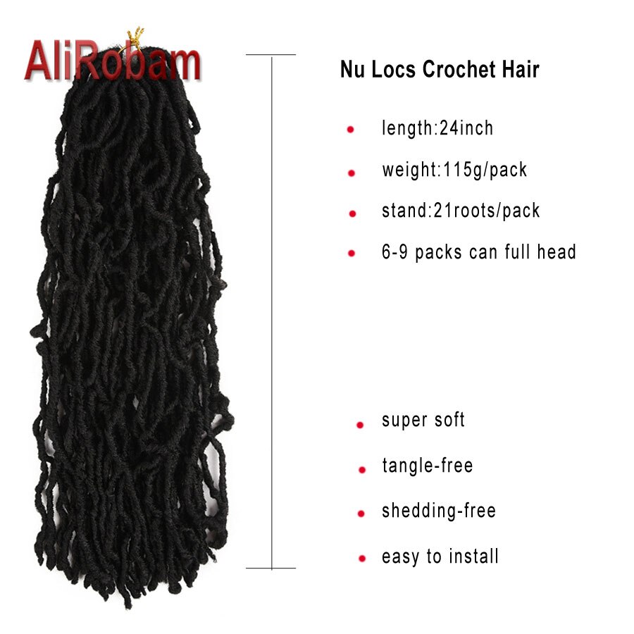 AliRobam Soft Nu Locs Crochet Hair 24 Inch Ombre Faux Locs Crochet Braids Synthetic Hair Extensions 21 strands/pack