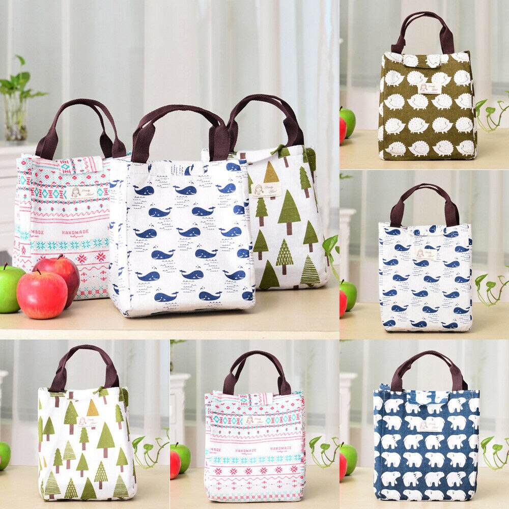 Local Stock Women Kid Men Insulated Canvas Box Tote Bag Thermal Cooler Food Lunch Bag Waterproof