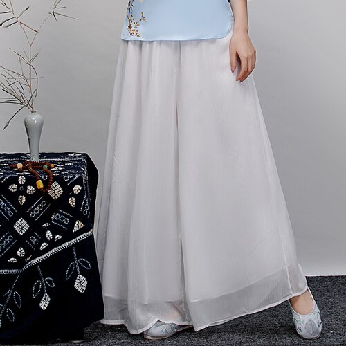Chinese Dress white flower women satin cheongsam rayon wedding dress split qipao traditional chinese women vestido: color2 pants / M