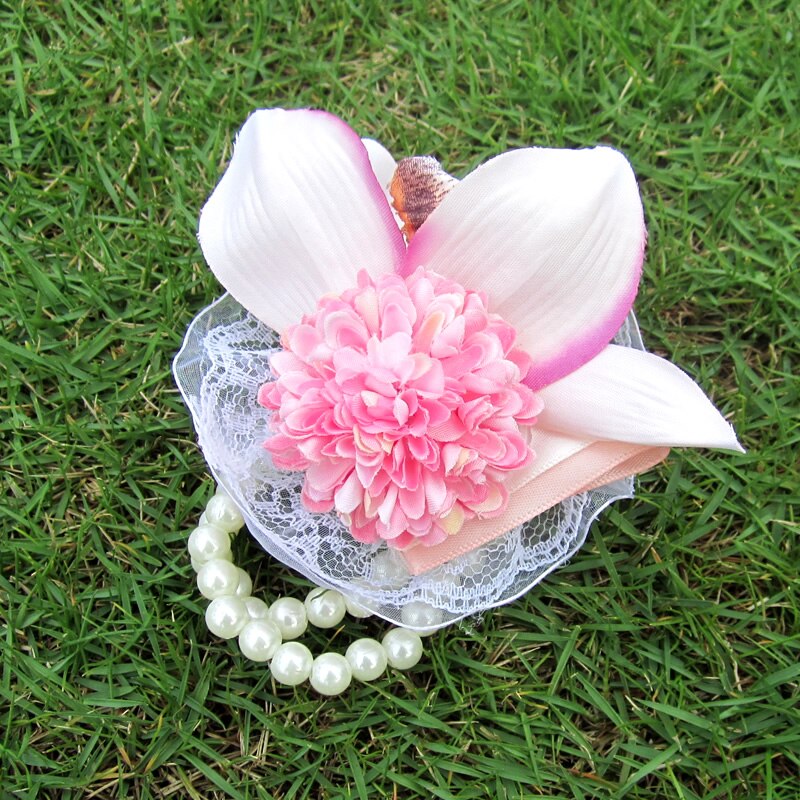 Kyunovia Blume Blume Ich bin Knopfloch Hochzeit Bräutigam Knopfloch Revers Stift Perle Armbinde Prom Ereignis Zubehör Party Handgelenk Korsage FE36
