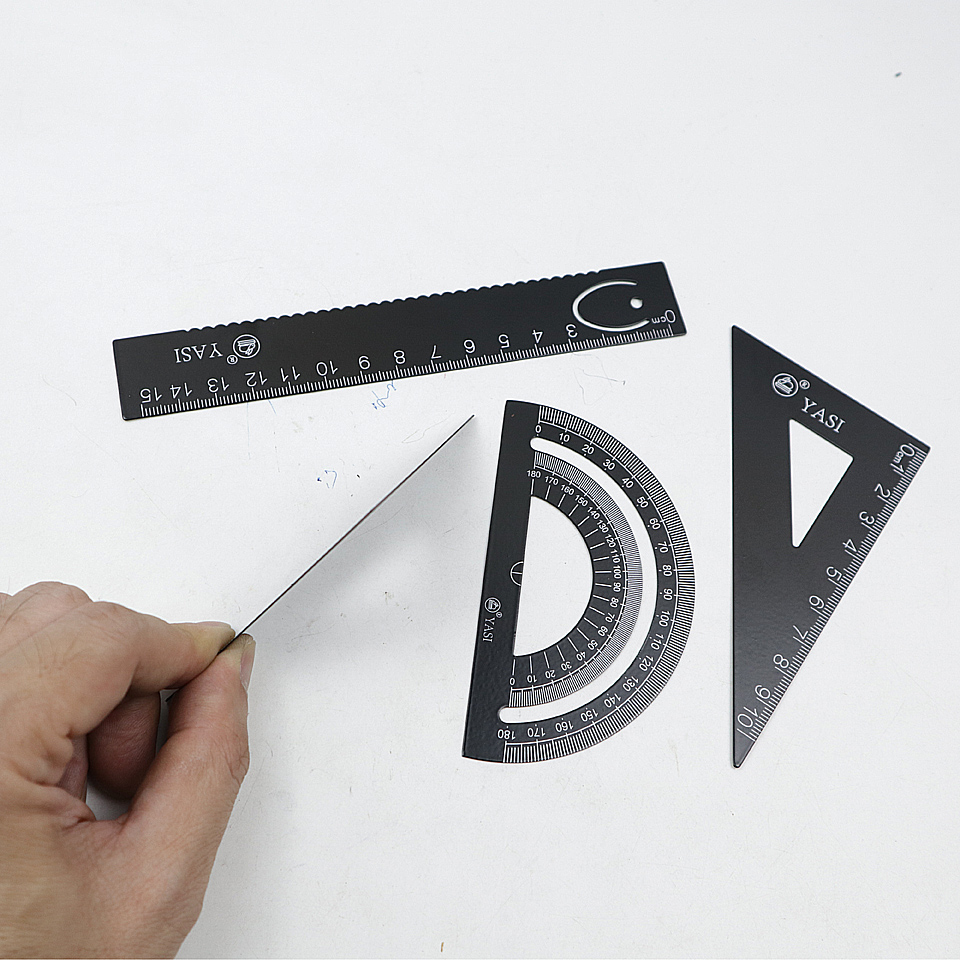 Aluminum alloy Ruler Aluminum Protractor Students Maths Geometry Metal Triangle Ruler Set Office School Supplies 4pcs/set