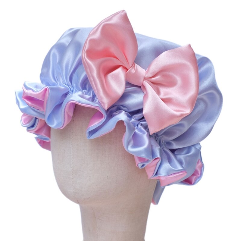 Bonnet de nuit en Satin soyeux pour bébé, Double couche réglable, Turban de nuit pour fille, couleur unie, mignon, à la ,: C-6