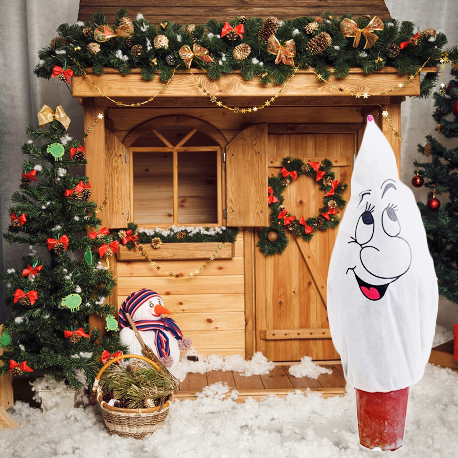 Behogar Cartoon Winter Warm Kerstboom Cover Plant Wrap Deken Freeze Bescherming Protector voor Koud Weer 90x103 cm