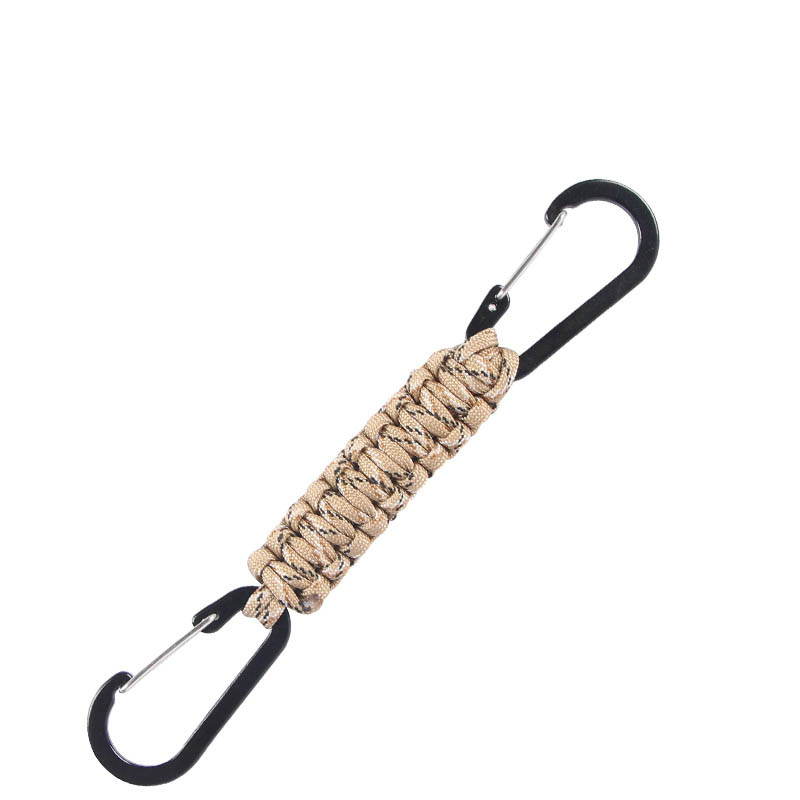 Paracord nyckelring dubbel karbinhake flätad nyckelband överlevnad nödknut verktyg för nycklar utomhus camping vandring ryggsäck: Brun