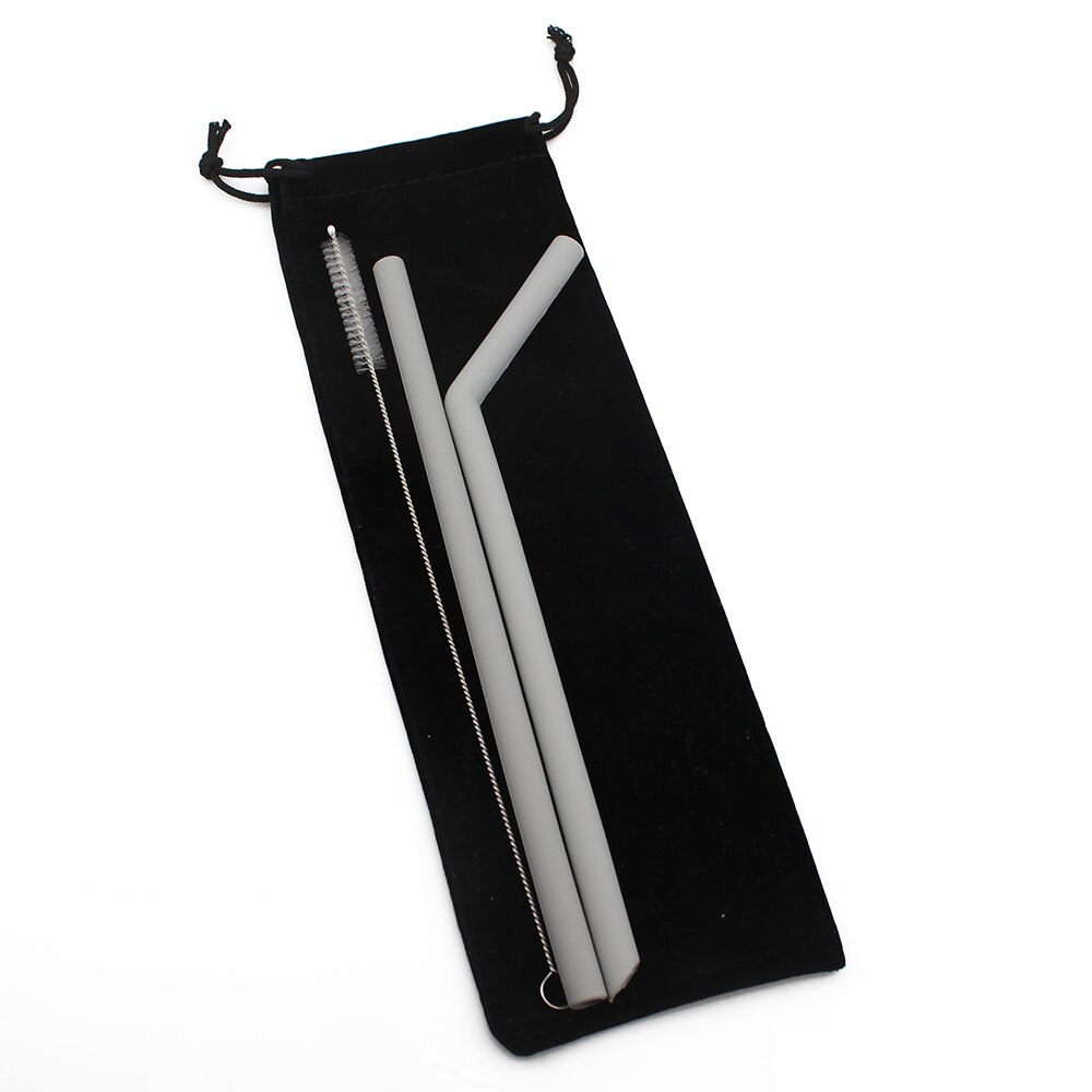 Reusable Silicone Drinking Straws Set, Extra Long Flexible Straws with Cleaning Brushes for 20 oz Tumbler Bar Party Straws: Gray