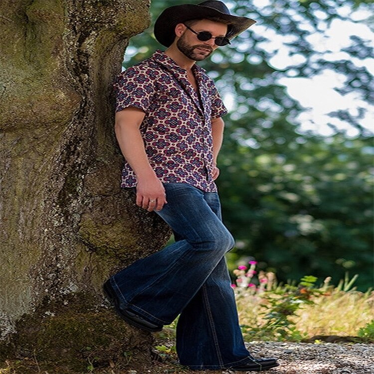 Pantalones vaqueros de talla grande para hombre, Jeans elásticos de cintura media, Bootcut, Vintage, holgados, acampanados, ropa de calle