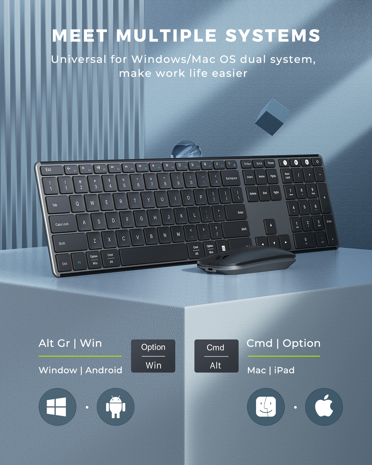 Bezprzewodowa kombinacja klawiatury i myszy Bluetooth Seenda Wieloosobowe, ładowalne, smukłe klawiatury i myszy dla Win MacBook Pro Air