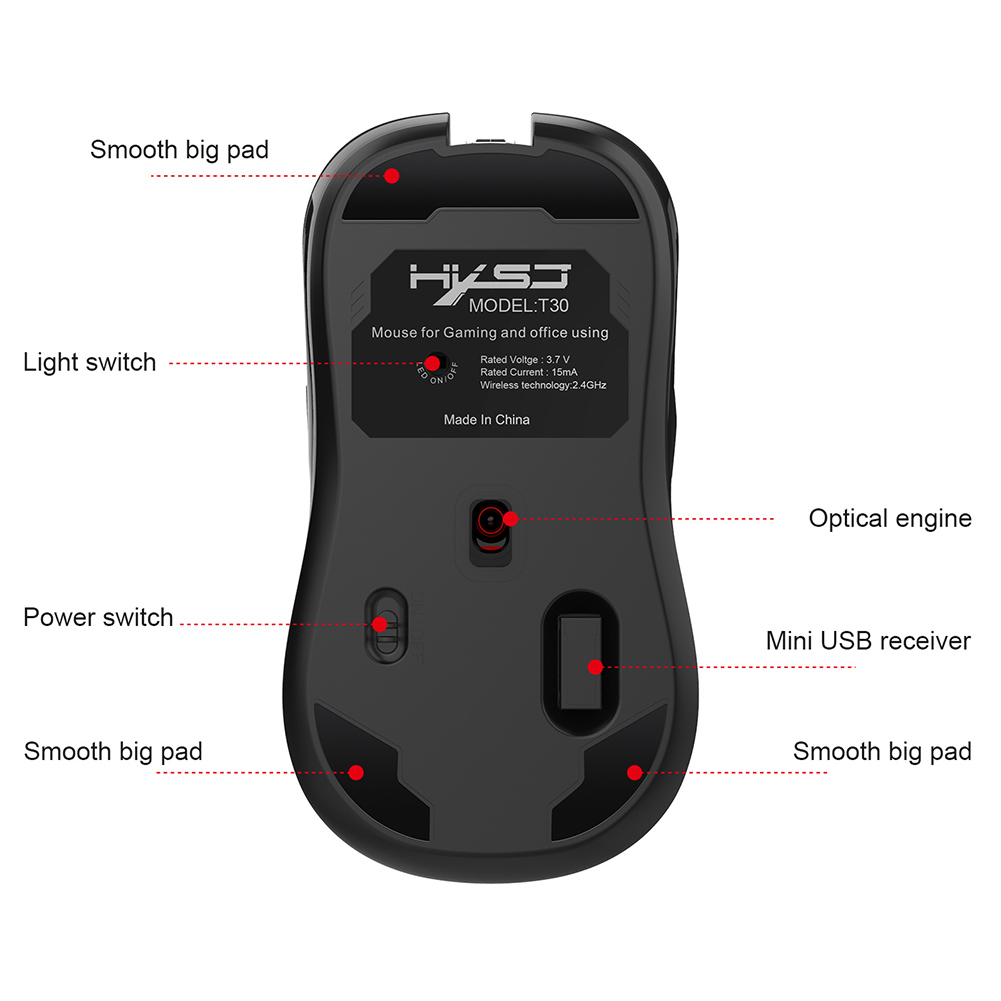 Hxsj T30 Draadloze Gaming Muis Muizen 3600Dpi 7-Kleur Computer Muis Backlight Oplaadbare Ergonomische Muizen Voor Pc Laptop desktop