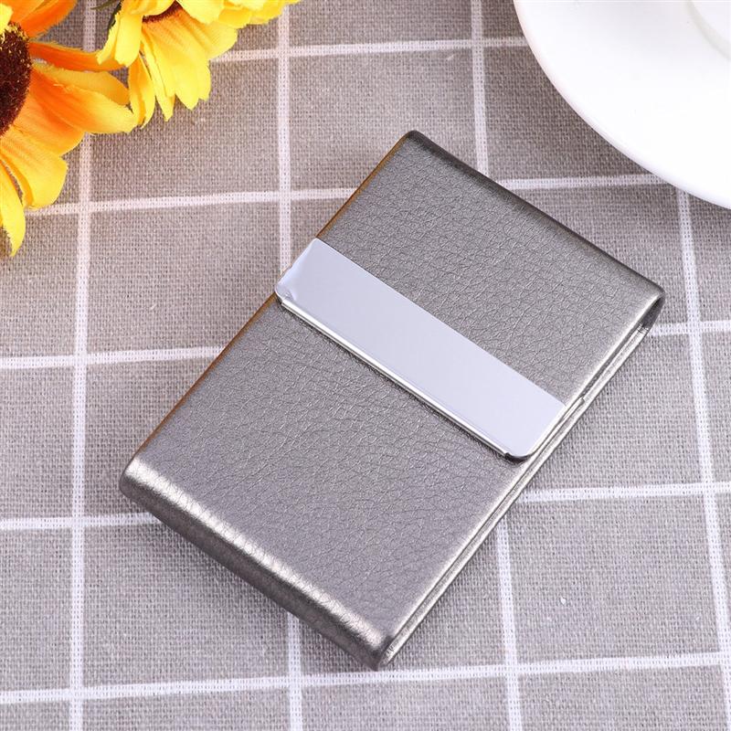 Business Card Holder - Metal PU Leather Case - Unisex Name Visit Card Organizer Box