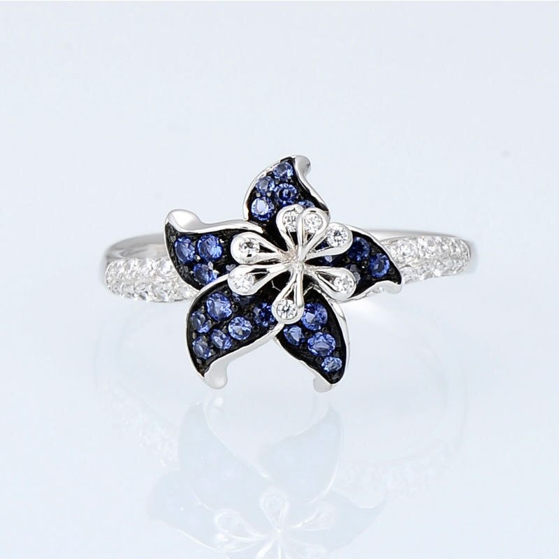 Charmante Mandala Bloem Ring Voor Vrouwen Blauw Wit Zirkoon Steen Banket Bruiloft Verlovingsring Sieraden