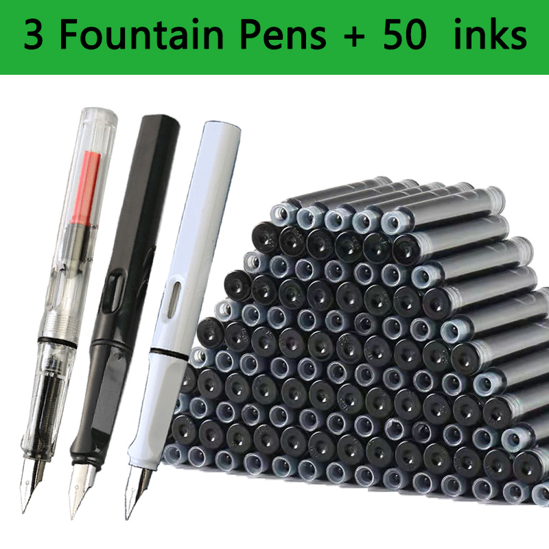 Juego de tinta reemplazable para pluma estilográfica, tinta negra/azul/roja EF, suministros escolares, papelería para escribir, caligrafía, 53 Uds.: Rojo