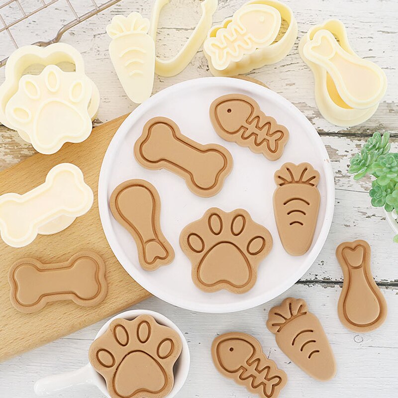 Huisdier Biscuit Mold Cartoon Kat Poot Hond Bone Kip Been Kleine Vis Zelfgemaakte Hond Snack Diy Bakvorm Pla Plastic cookie Cutter