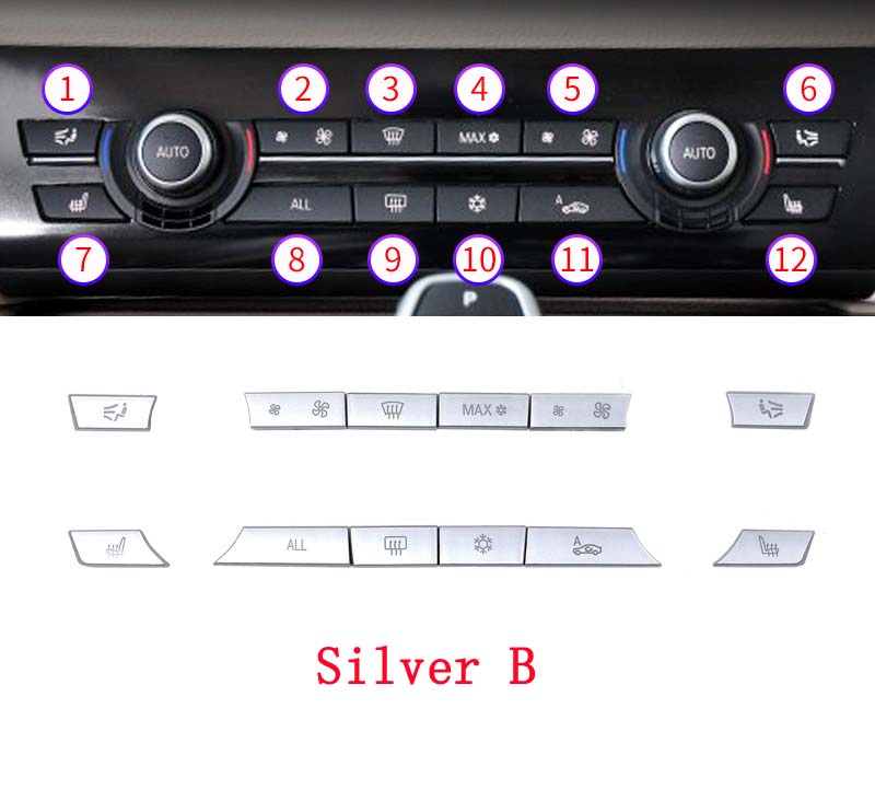 For BMW X5 X6 5 series 7 series F10 F18 Car Auto Air Conditional Button Key Caps A/C Heater Switch Kit Cap Cover Replacement: Silver B