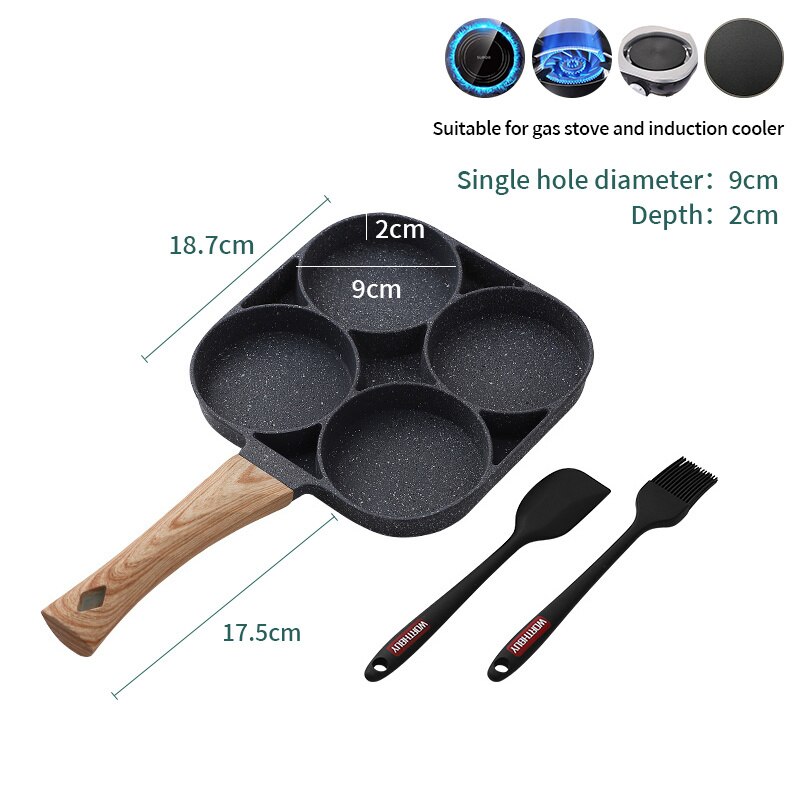 WORTHBUY 4 Holes Frying Pan Pot Non-Stick Saucepan For Hamburger Egg Omelet Pancake Pan Thickened Cooking Pan Kitchen Cookware: Style B Set