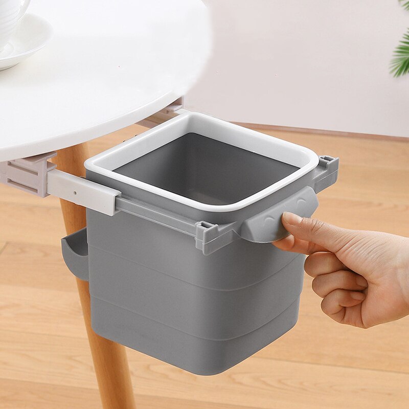 Self-adhesive Trash Can Hidden Retractable Office Desk Adhesive Dustbin Trash Can Garbage Folding Office Home Kitchen Trash Can