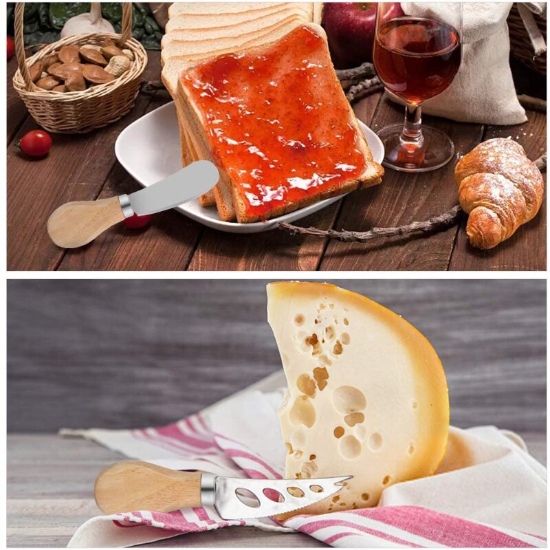 Steel Stainless Cheese Knives with Bamboo Wood Handle Cheese Slicer Cheese Cutter Kitchen Baking Tool