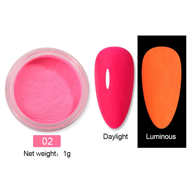 1 låda fluorescerande nagelpulver neonfosfor färgglad nagelkonst glitterpigment som håller längst 3d glödande självlysande dammdekorationer: 10