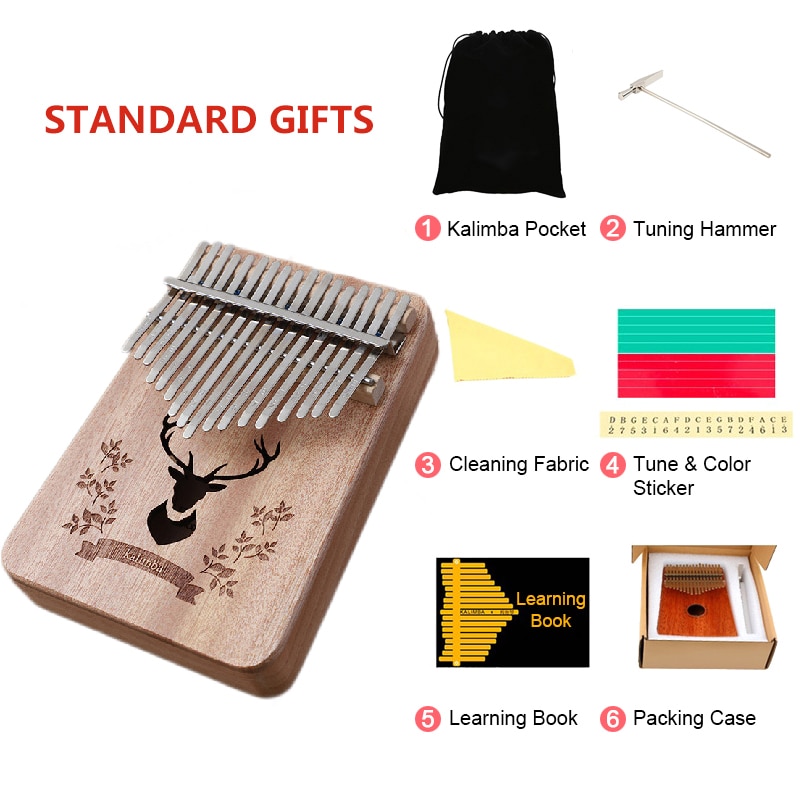 17 clave Piano de pulgar Kalimba de madera maciza de caoba instrumento Musical africanos dedo Pianos de instrumento Accesorios