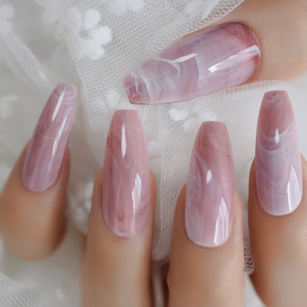 Faux Ongles en marbre, pré-conçus, pré-conçus, Ongles de luxe Extra longs en forme de cercueil, accessoires de décoration pour fêtes et mariage: L5268
