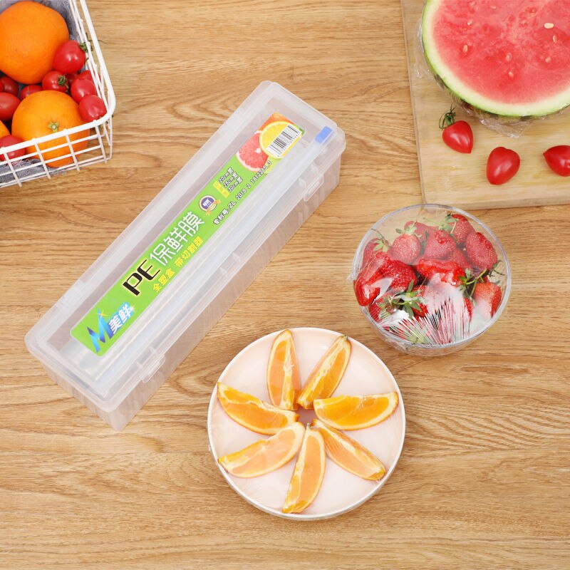 Cling Film Plastic Cutter Adjustable Preservation Foil Storage Box with Suction Bottom Home Food Wrap Dispenser