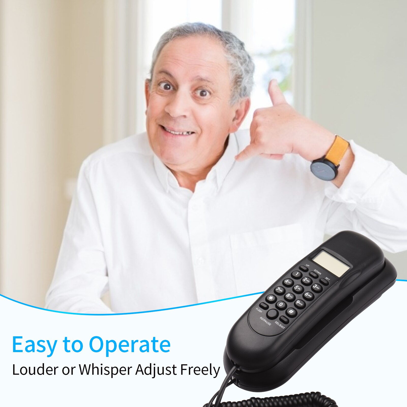 Corded Phone Desk Landline Fixed Telephone Wall Mount Support Redial/Pause/16 Digit LCD Display for Home Office Company