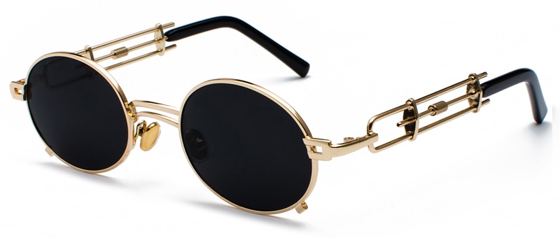 Peekaboo retro steampunk sonnenbrille männer runde Jahrgang metall rahmen Gold schwarz Oval sonne gläser für frauen roten männlichen: Gold mit Schwarz