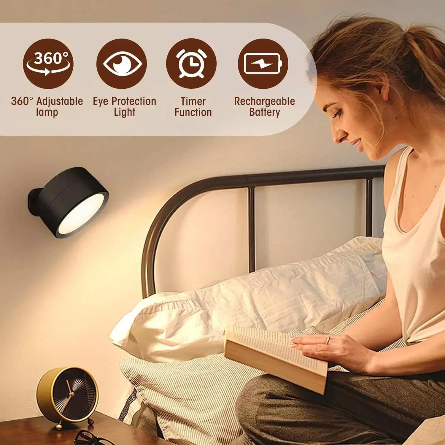 LED-Wandleuchte, 3 Helligkeitsstufen, 3 Farbmodi, Wandleuchten, batteriebetrieben, 360° ° Drehbare berühren Kontrolle Wandleuchte