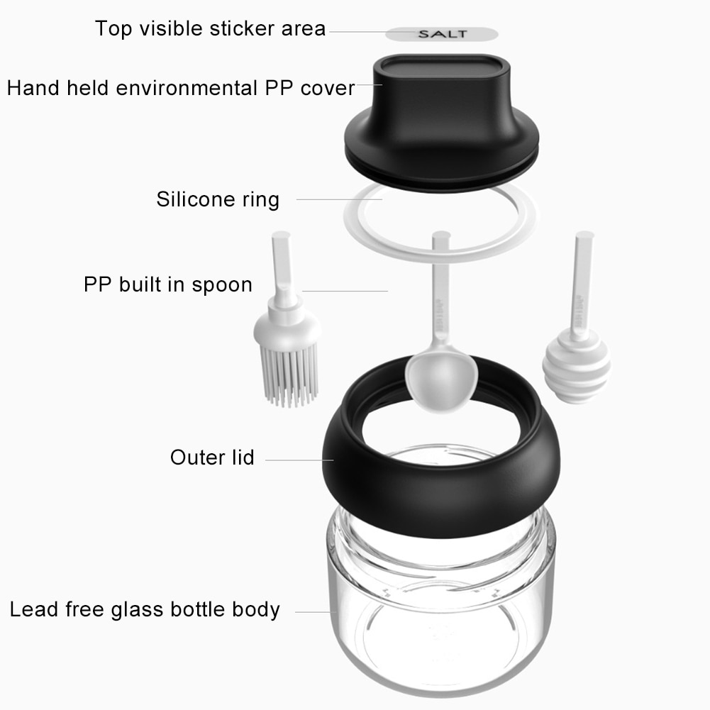 260ml condimento tarro de miel sal especias contenedor condimento botella con cuchara de cocina utensilios de cocina suministros de sal pimienta tarro