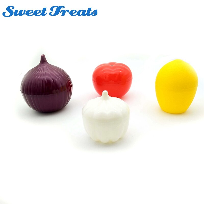 Sweettreats 4 Pack Fruit & Vegetable Opslag Containers, Ui, Lemon, Tomaat En Knoflook Saver
