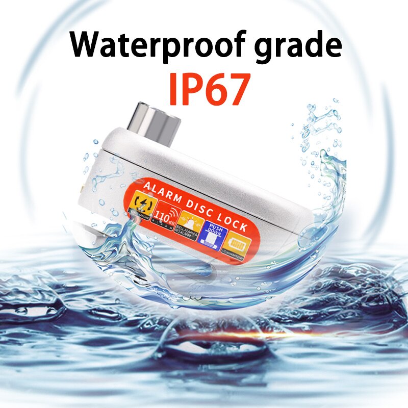 Lock-Motor Anti Theft Security Disc Brake Lock USB Charging Waterproof Alarm Disc Brake Lock 110db Alarm Locks+Reminder Cable