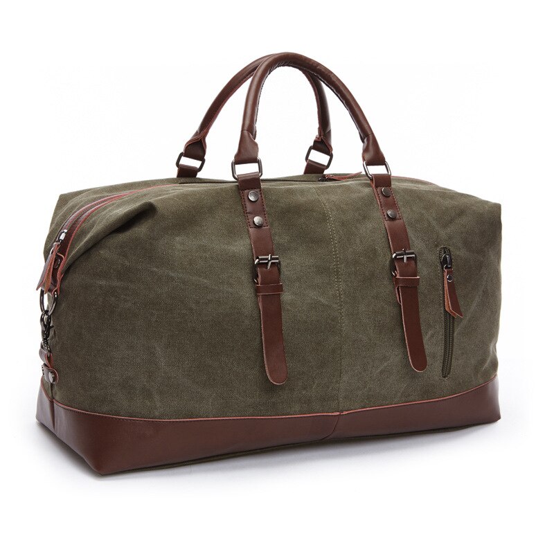 Leisure Canvas bags Outdoor Travel bags Large Capacity Men's And Women's bags Single Shoulder Hand-held bags: Army green