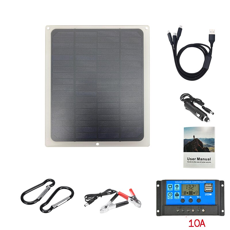 20W 18V Solar Panel Kit Complete with Controller Portable Power Bank Solar Charger for Smartphone Charger Camping Car Boat RV: with 10A Controller