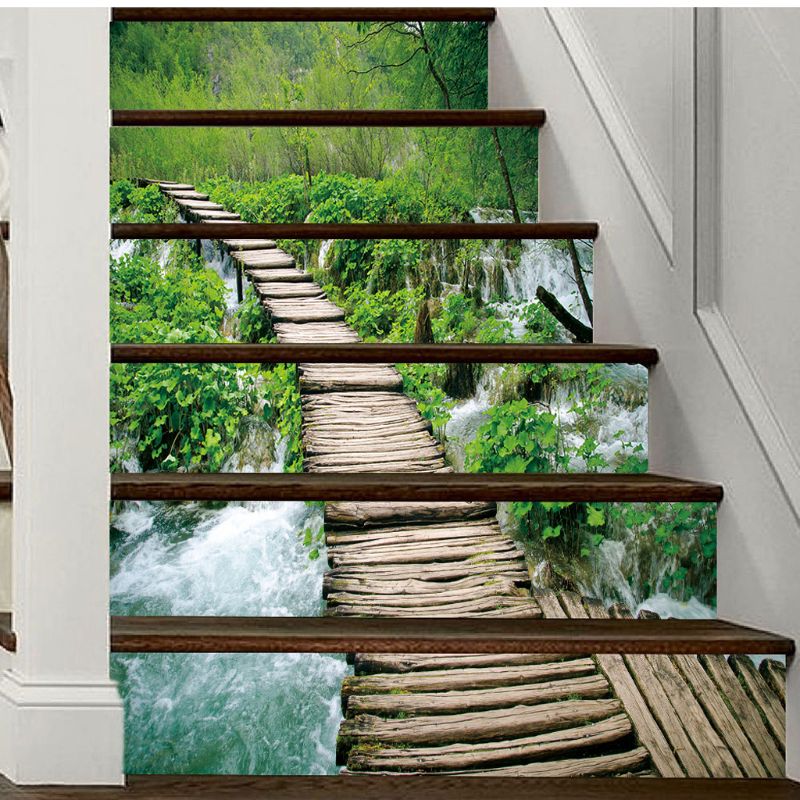 6pcs/set 3D Wood Bridge Staircase Stair Riser Floor Sticker Self Adhesive DIY Stairway Waterproof PVC Wall Decal Home Decor