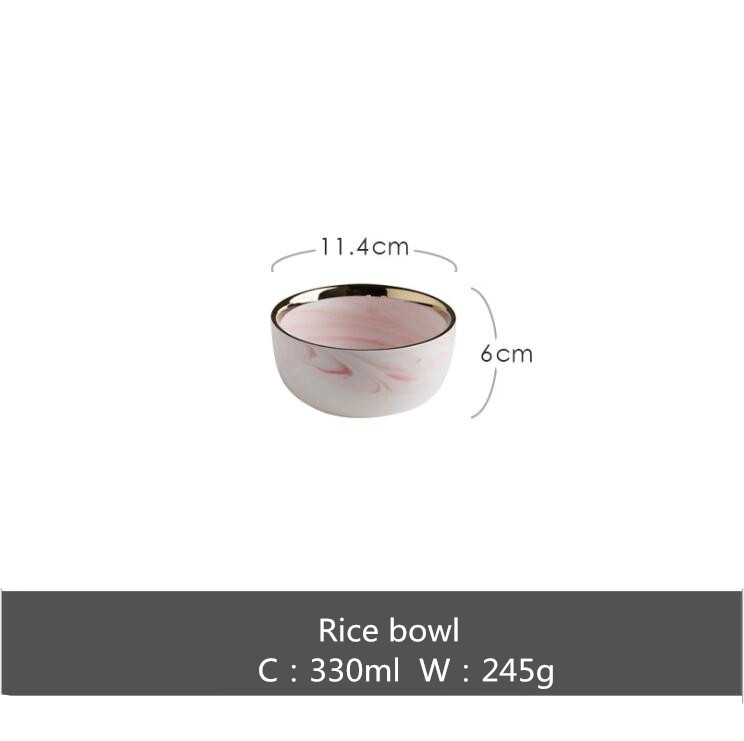 Pink marmor aftensmad tallerken sæt keramisk køkken tallerken sæt mad retter ris salat nudler skål suppe køkken kok værktøj 1pc: Ris skål