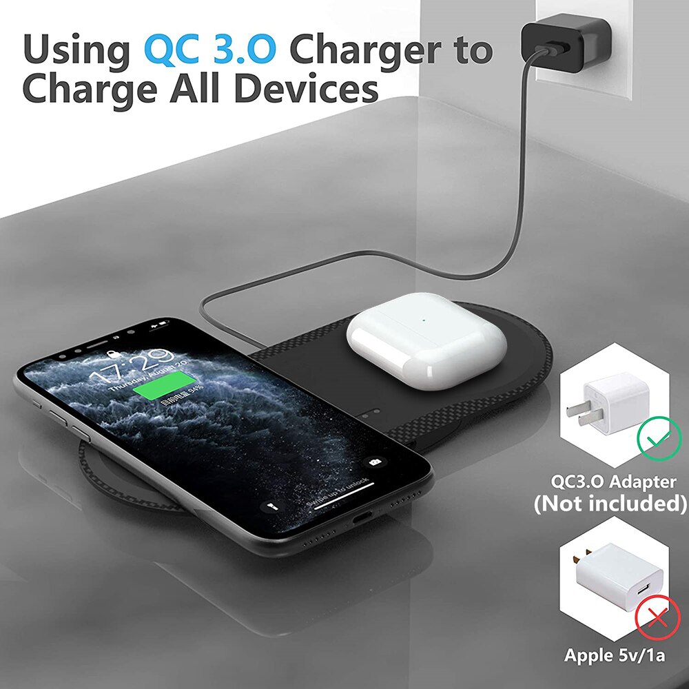 Dcae 30W Snelle 2 In 1 Qi Draadloze Oplader Voor Airpods Pro Iphone 13 12 11 Xr X 8 dual Charging Pad Station Voor Smsung S21 S20 S10