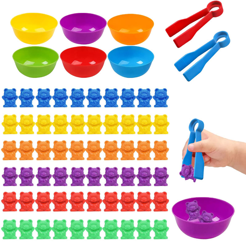 Counting Bears Matching Games Color Sorting Bowls Tweezers Preschool Learning Education Montessori Toys for Kids Girls Boys