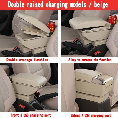 Voor C4 Grand Picasso Armsteun Doos Usb Opladen Verhoog Dubbele Laag Centrale Winkel Inhoud Bekerhouder Asbak Accessoires: Double USB Beige