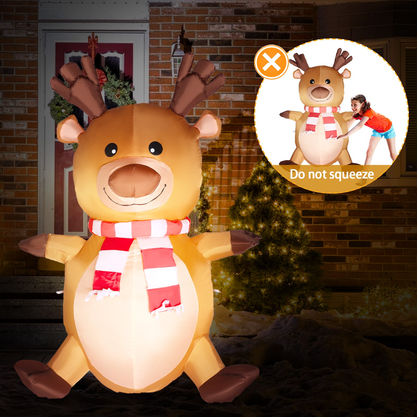 4ft Cute Christmas Inflatable Blow Up Reindeer Decorations with LED Lights for Xmas Yard Lawn Outdoor Decor EU Plug
