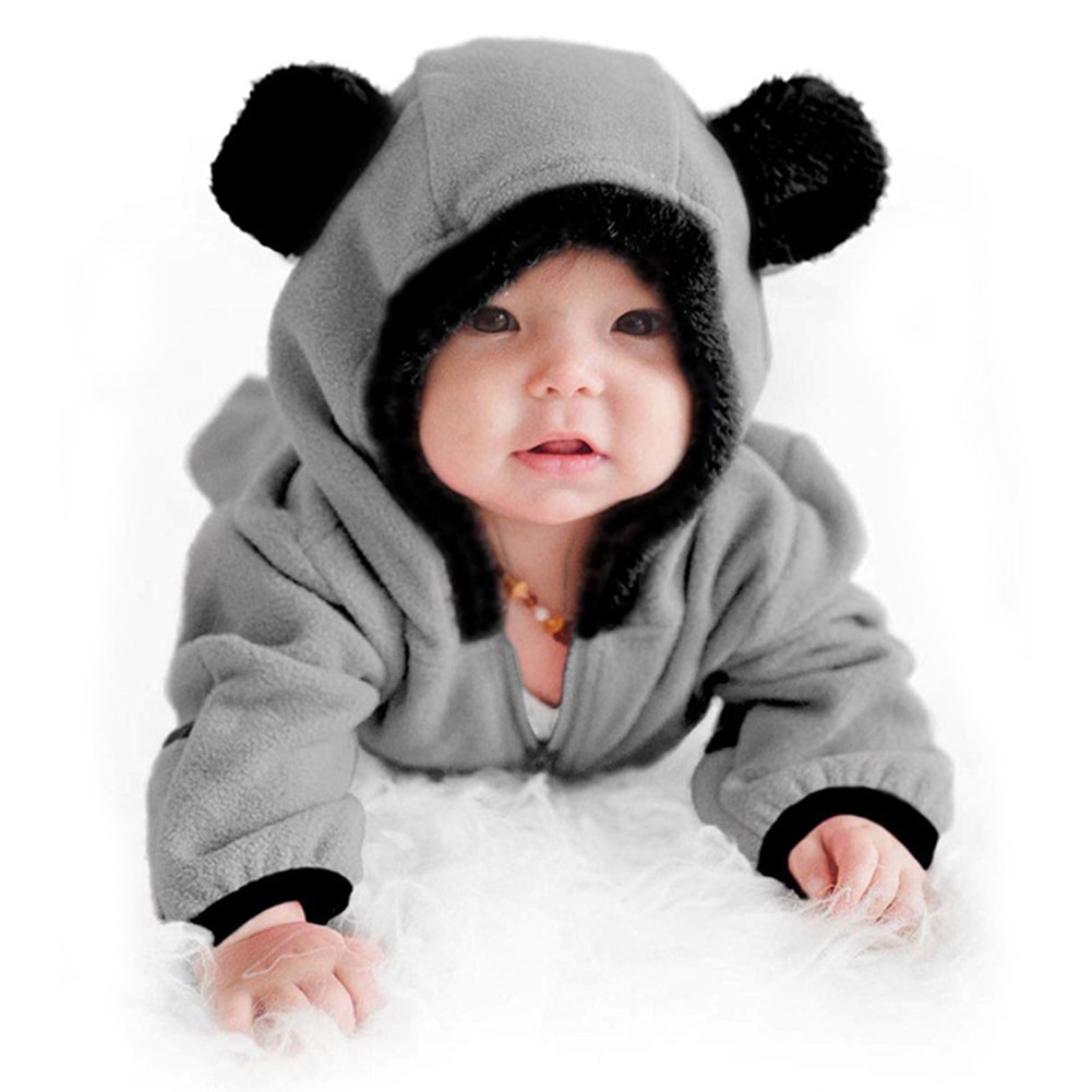 Mode Jongens Meisjes Hooded Rompertjes Winter Baby Warm Thicken Lange Mouwen Schuine Rits Cartoon Beer Hooded Jumpsuit Outfits