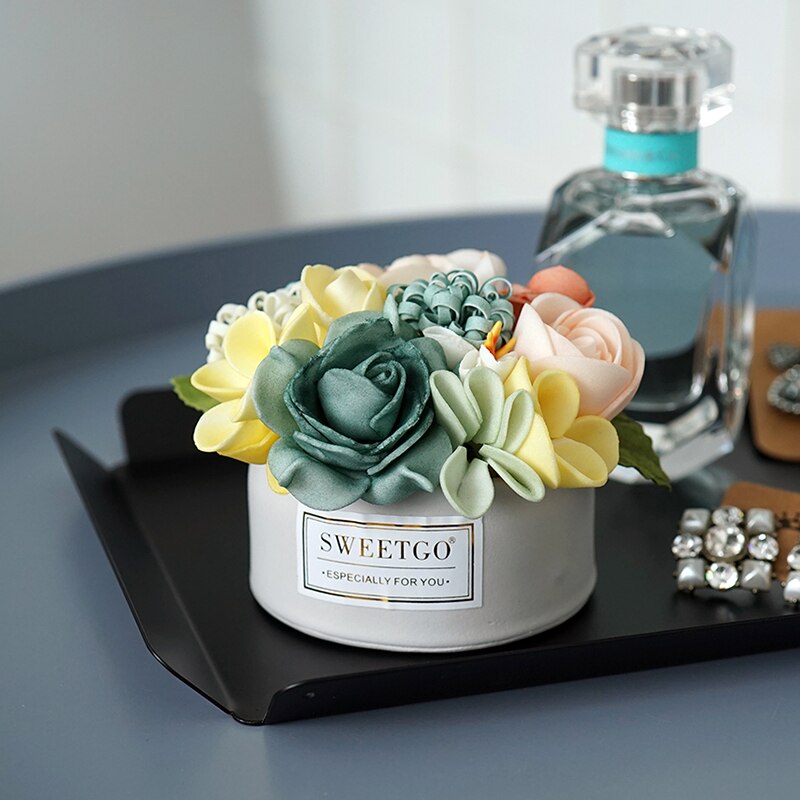 Simulation Flower Basket Cake Fack Artificial Food Decoration Wedding Dessert Table Props Home Soft Children's Room Pink Green