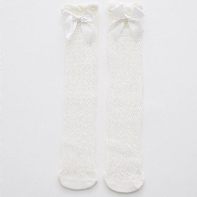 Emmababy Toddler Kid Baby Girl Knee High Long Socks Bow Cotton Casual Bowknot Ruffles Stockings 28cm 38cm: White 38cm
