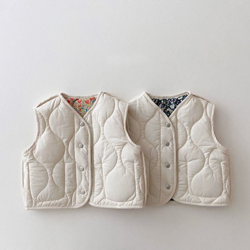 Herfst Baby Bloemen Mouwloze Jas Katoen Kinderen Warm Vest Voor Meisjes Kleding Mode Baby Boy Dubbelzijdig Winddicht vest