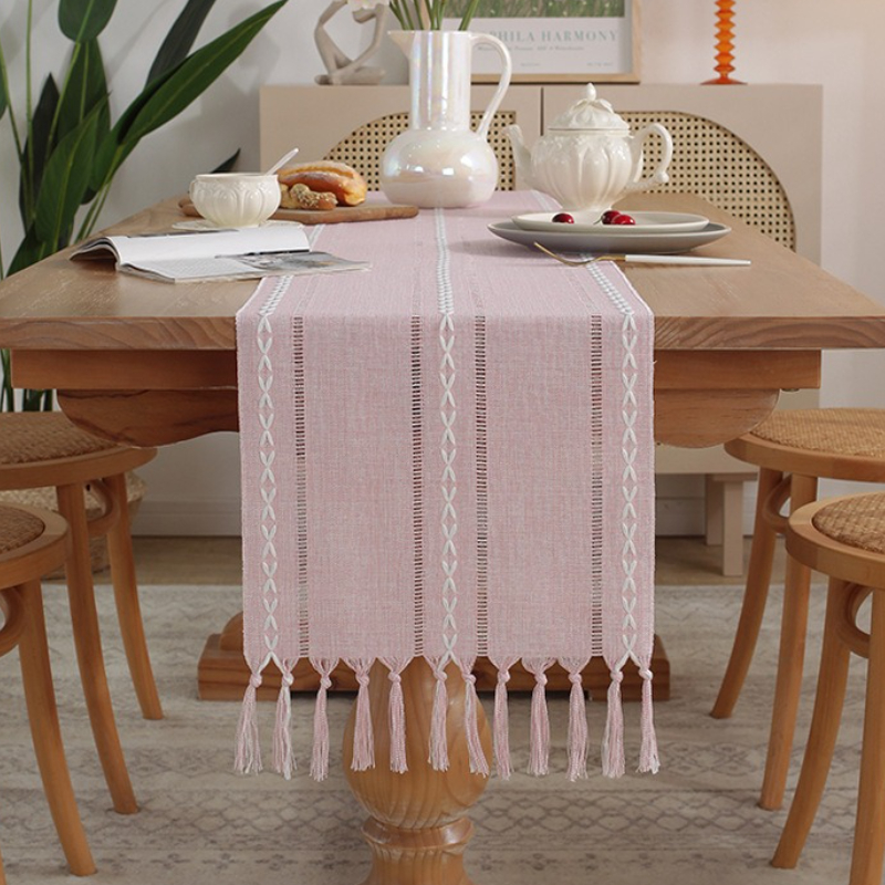 33*183cm bordlöpare tofsflätade randiga bordlöpare för middagsfest bröllopsbordsdekoration: Gul