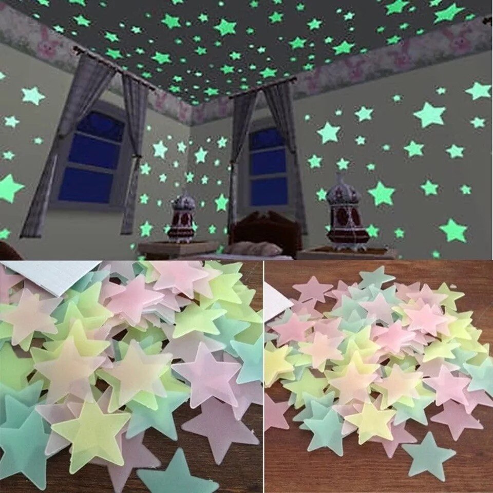 100Pcs Cartoon Fluorescerende Stickers Maan Ster Glow In The Dark Lichtgevende Pasta Plafond Decoratie Kinderen Baby Speelgoed