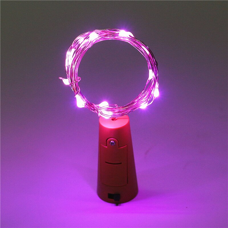 Lyssnor vinflaske med kork 2m 20 led flaske lys batteri kork til fest bryllup jul halloween havedekoration: Lyserød