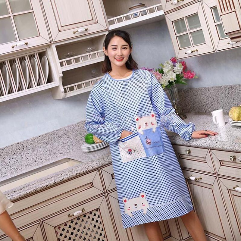 Kvinder køkken madlavning forklæde langærmet forklæde olie-bevis vandtæt kjole voksne hjem rengøring overalls med lommer