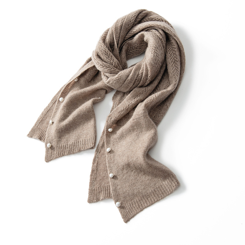 100% bufanda de cachemira pura para mujer, cárdigan suave y cálido, Pushima, capa con decoración de perlas para invierno y otoño, prendas de punto suaves de doble propósito: CAMEL